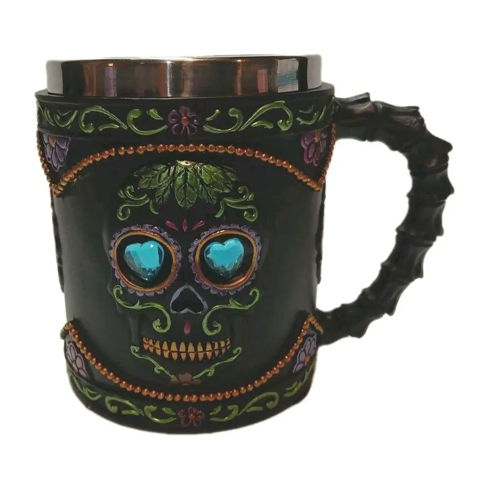 Mug 12 OZ Gothic Black, Green, Purple, Day of The Dead  Skull Mug